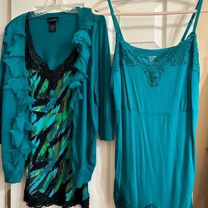 Teal Cardigan with 2 coordinating tank tops